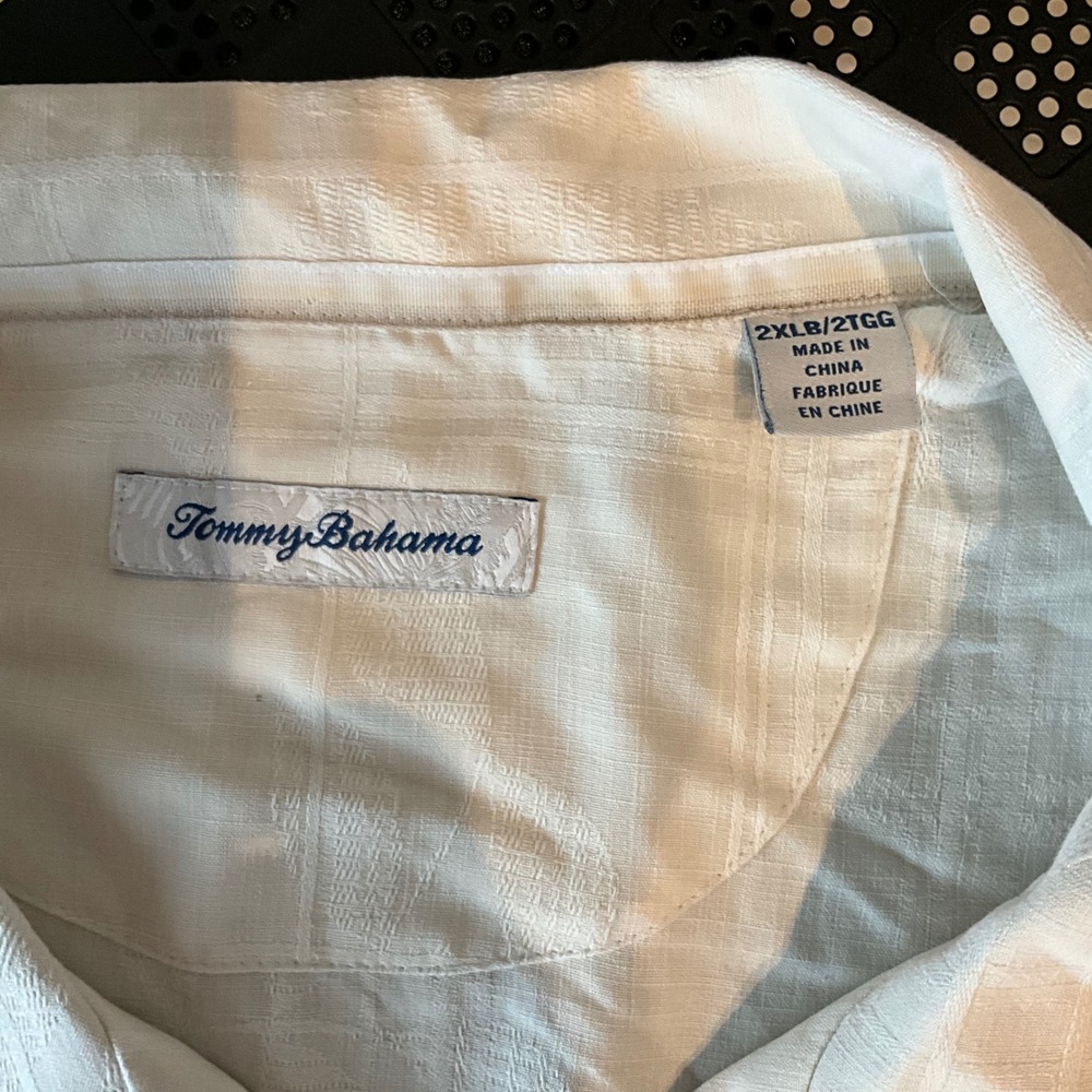 Tommy Bahama Mens 2XLB Silk Camp‎ Shirt Cream Tropical Pineapple Palm Tree - Picture 5 of 9